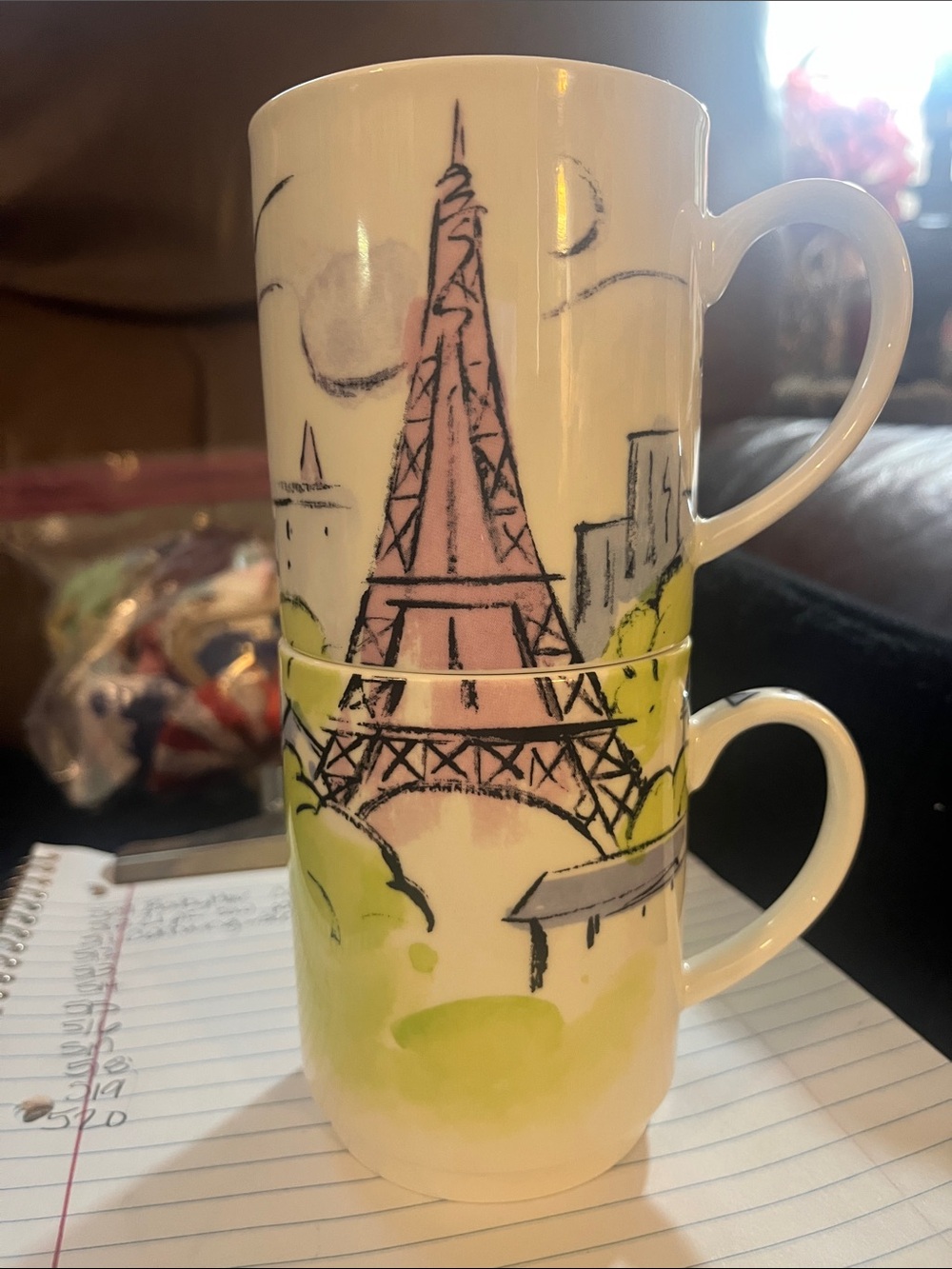 Studio Nova Stackable Ceramic Mugs with Pink Eiffel Tower and Green Accents 512